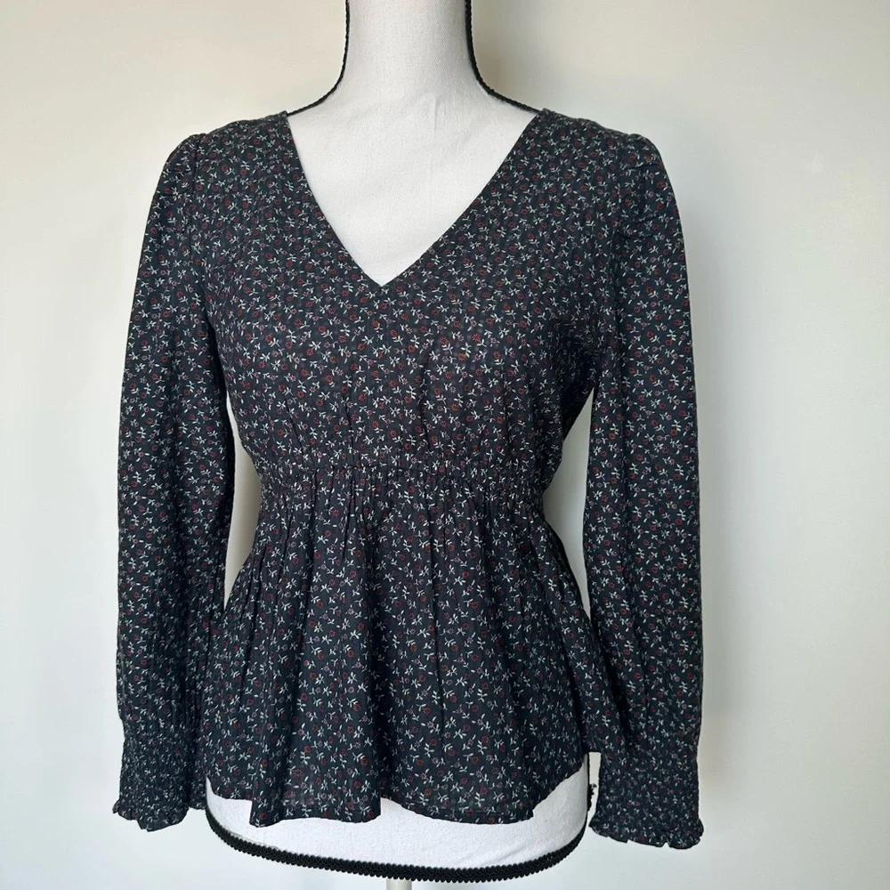 Madewell Black Peplum Long Sleeve Blouse size S - Picture 1 of 15